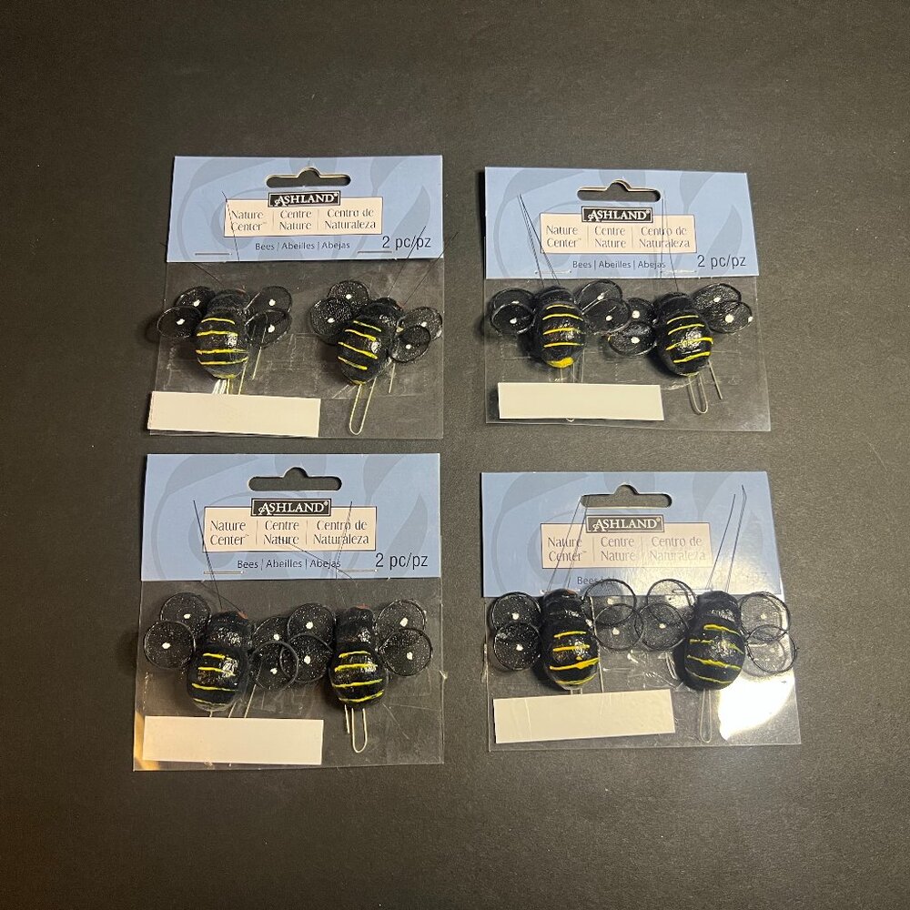 Lot of 4 Ashland 2pc Decorative Black & Yellow Bumble Bee Figures w/ Mesh Wings